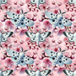 Papillon blanc et fleur de cerisier fond rose