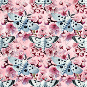 Papillon blanc et fleur de cerisier fond rose