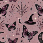 Papillon mauve et lune noire