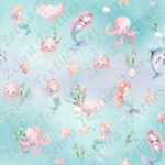 Sirène aquarelle fond aqua mauve