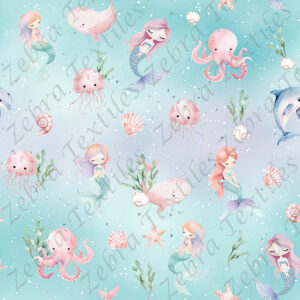 Sirène aquarelle fond aqua mauve