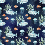 Sous-marin et poisson clown fond marine