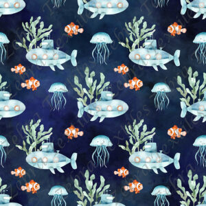 Sous-marin et poisson clown fond marine