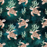 Tortue et algue fond nébuleuse aqua