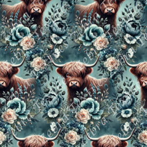 Vache highland floral aqua rosé