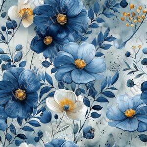 Aquarelle Floral Bleu et blanche