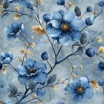 Aquarelle floral bleue et or