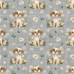 Chien et marguerite fond gris