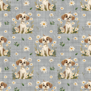 Chien et marguerite fond gris