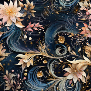 Fleur crème feuillage doré bleu