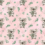 Koala et eucalyptus fond rose