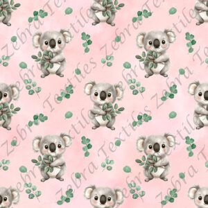 Koala et eucalyptus fond rose
