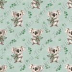 Koala et eucalyptus fond sarcelle