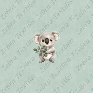 Koala et eucalyptus fond sarcelle