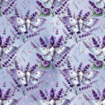 Papillon de nuit blanc floral mauve fond bleu