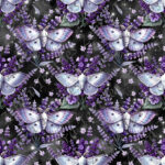 Papillon de nuit blanc floral mauve fond étoilé
