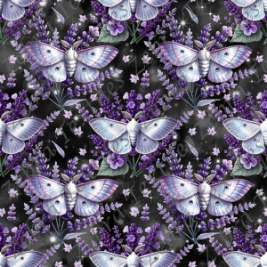 Papillon de nuit blanc floral mauve fond étoilé