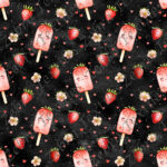 Popsicle aux fraises fond noir