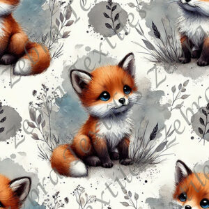Renard et feuillage gris