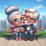 Amour passionnel assit sur un banc fond ville