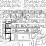 Bibliothèque et chat napperon à dessiner