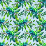 Caméléon vert et feuillage fond bleu