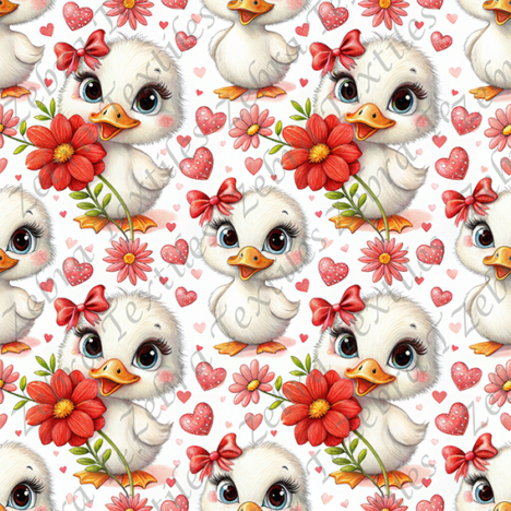 Canard blanc et floral rouge