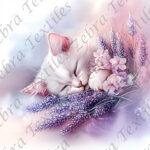 Chat blanc et lavande