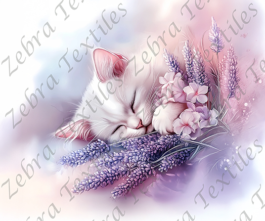 Chat blanc et lavande