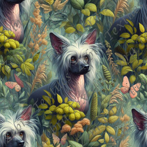 Chien nu et feuillage