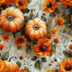 Citrouille et fleur orangée fond grunge