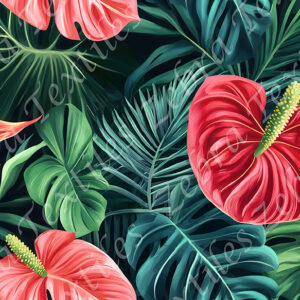 Feuille tropical et fleur rouge