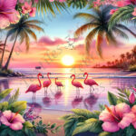 Flamant rose sur la plage