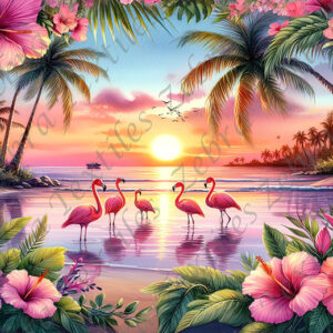 Flamant rose sur la plage