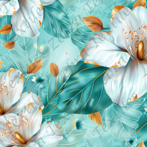 Floral blanc fond sarcelle