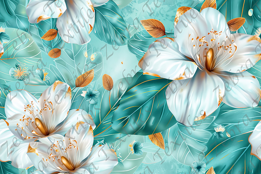 Floral blanc fond sarcelle