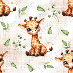 Girafe et feuillage fond lin