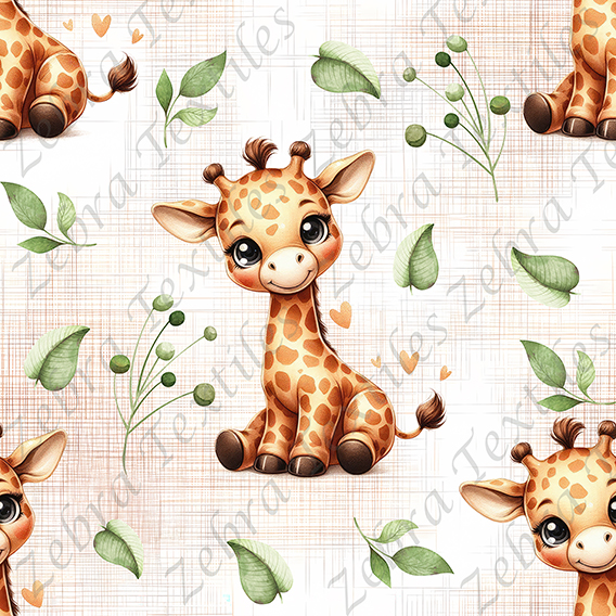 Girafe et feuillage fond lin
