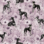 Lévrier noir fond floral mauve