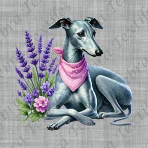 Lévrier gris foulard fond gris