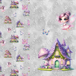 Maisonnette mauve et fée fond gris