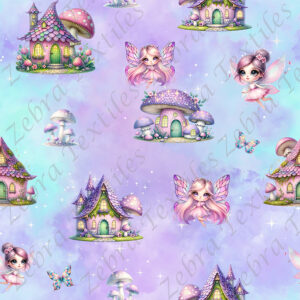 Maisonnette mauve et fée fond mauve aqua