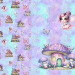 Maisonnette mauve et fée fond mauve aqua