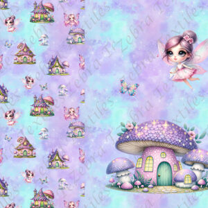 Maisonnette mauve et fée fond mauve aqua