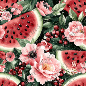 Melon d'eau et fleur rose