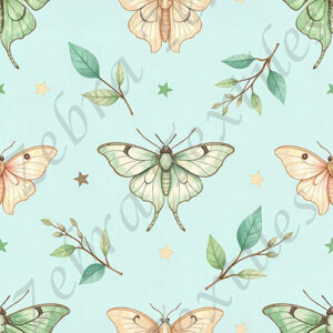 Papillon menthe et crème fond bleu