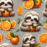 Paresseux et orange fond gris