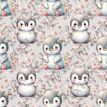Pingouin mignon floral fond gris