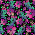 Poupée vaudou fond noir pois néon