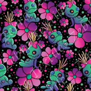 Poupée vaudou fond noir pois rose